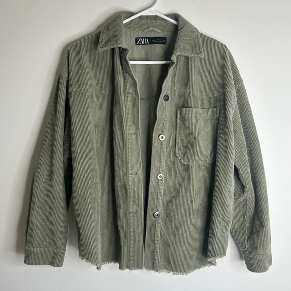 Zara Oversized Corduroy Jacket Olive Green Womens Size XS - Picture 1 of 10